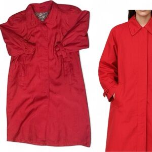 J. Gallery coral pink Button Long Nylon Trench Coat Utility Rain Jacket 7/8 VTG